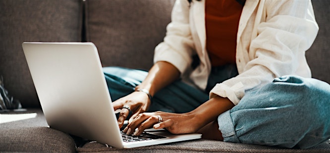 Woman using patient portal